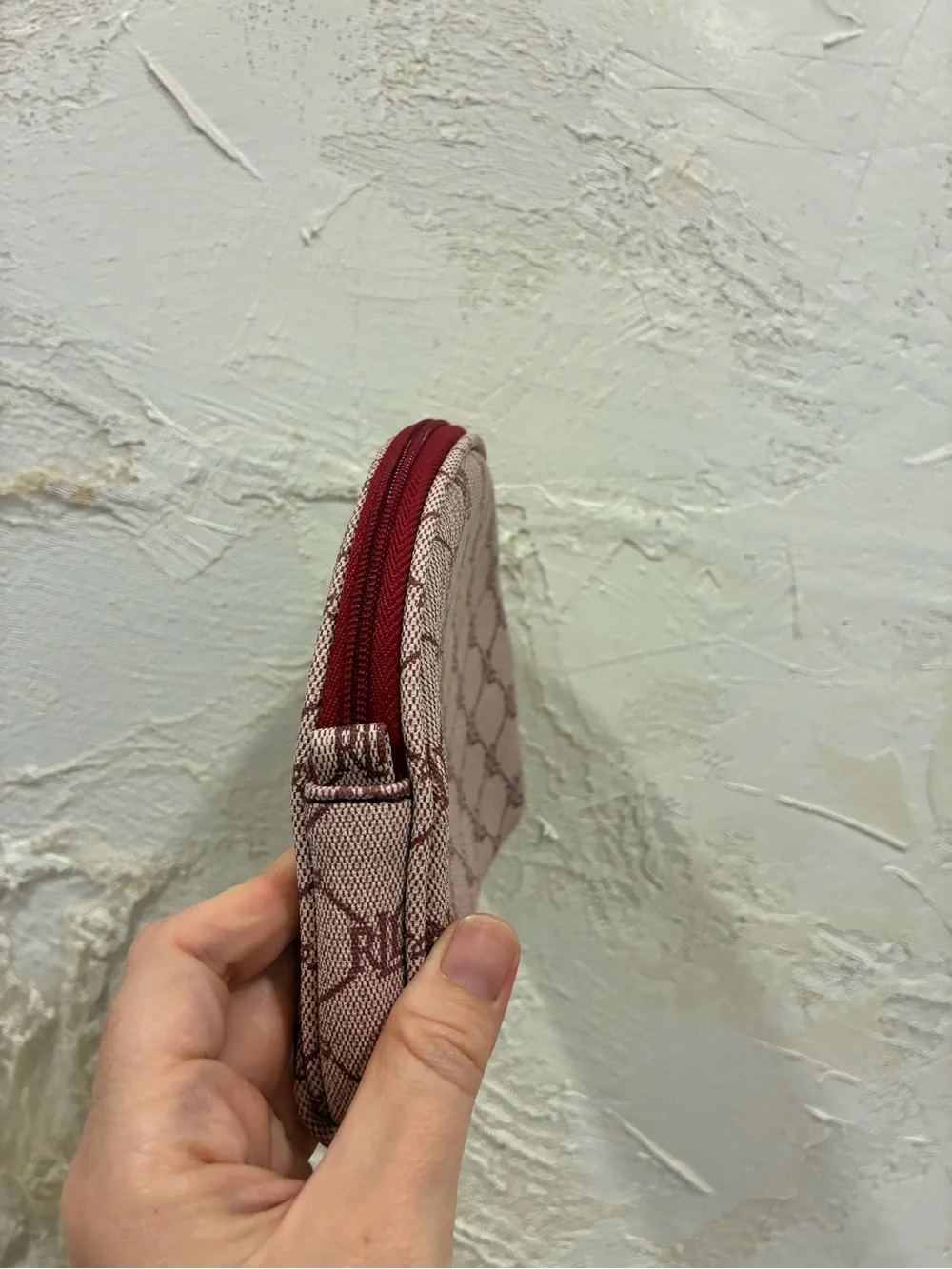 Lauren Ralph Lauren Dusty Pink Burgundy RL Monogram Pouch Cosmetic Case